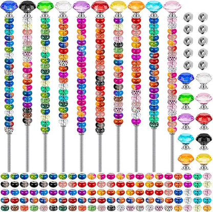 230 Pcs Beaded Garden Stakes, 12 IN Fairy Wand Garden Stake Beads Kits | 200 Colorful Assortment Round Large Hole Beads, 10 Crystal Stopper Top, 10 Threaded Rod & 10 Nuts, Outdoor Decoration