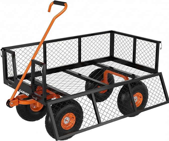 Garvee Steel Garden Cart, 900 LBS Capacity Utility Outdoor Wagon, Heavy Duty Mesh Garden Metal Wagon with Removable Sides and 10" Tires for Yard, Lawn, Garden
