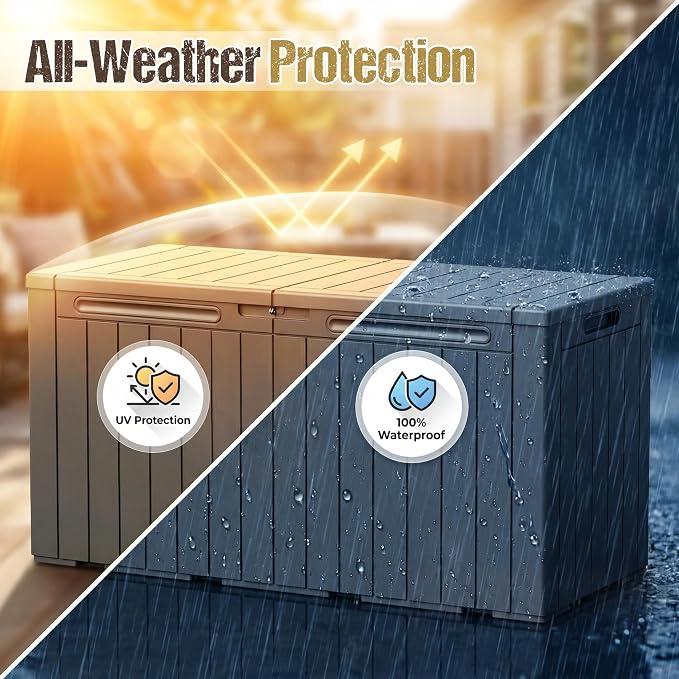 110 Gallon Deck Box Outdoor Indoor Waterproof Storage Box for Patio Furniture, Pool Accessories, Garden Tools, and Cushion Storage, Gray