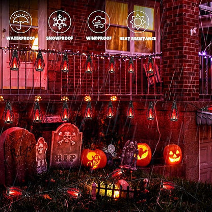iBaycon 42Ft 15 LED Solar Flame Halloween String Lights, Red | Ultra-Real Flickering Flame Lamp Outdoor Waterproof, Solar Patio String Lights for Garden Yard Lawn Halloween Decorations