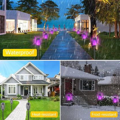 EOYIZW Solar Lights Outdoor, Halloween Decorations 12 Pack Purple Solar Torches for Outside, Torch Light with Flickering Flame Landscape Outdoor Lights for Yard Patio Garden