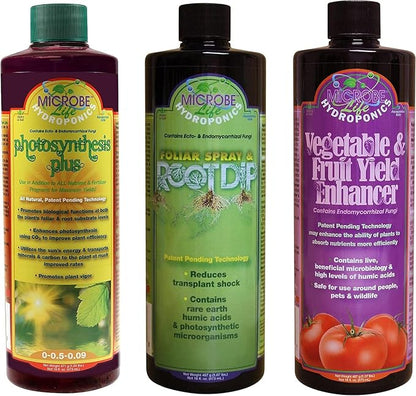 Microbe Life Hydroponics Additive Kit, Includes One 16-Ounce Bottle Each of Photosynthesis Plus, Foliar Spray & Root Dip, and Vegetable and Fruit Yield Enhancer, Use with Any Feeding Systems