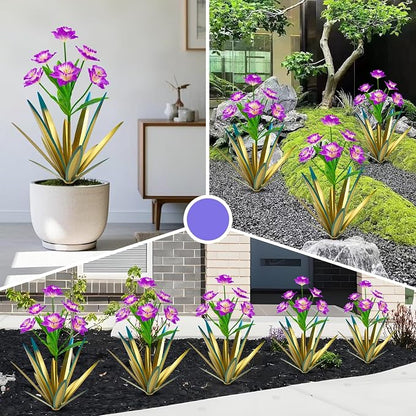Homight Metal Agave Plant Outdoor Decoration Outdoor Garden Decoration Daffodils Flowers Mexican Yard Art Daffodils Flowers Decorative Garden Gift (3 Big Purple Daffodil)