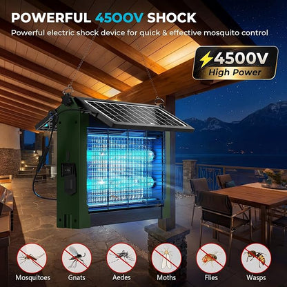 Upgraded Solar Bug Zapper Outdoor with Dual Panels, 4500V Cordless Rechargeable Fly Insect Killer Waterproof Electric Mosquitoes Zapper for Patio Garden Backyard RV Camping Pond