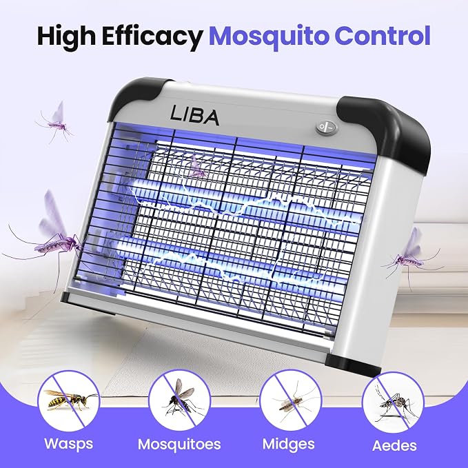 LiBa Bug Zapper 2800V Indoor, with 2 Extra Replacement Bulbs | 2800V grid kills flies and mosquitoes, removable washable tray, indoor Insect Killer, easy-to-clean