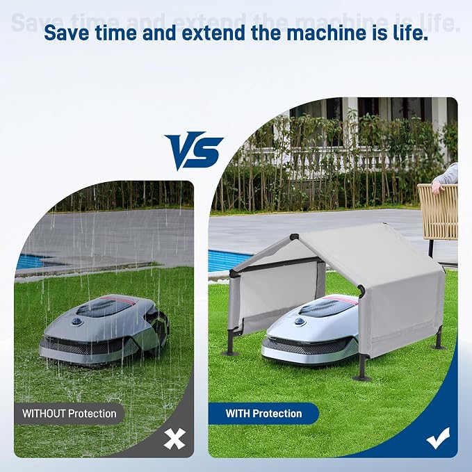 Robot Mower Garage, Waterproof Oxford Polyester Cover, Wire Free Robot Lawn Mower Cover Compatible with Most Models, 30" x 26" x 26", Gray