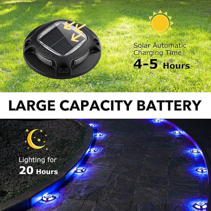 AGPTEK Solar Driveway Lights Outdoor 12 Pack, 2 Color Modes LED Deck Dock Marine Waterproof Security Marker Lights for Step Sidewalk Stair Garden Pathway Walkway Yard(Blue Light/Cool White, Black)