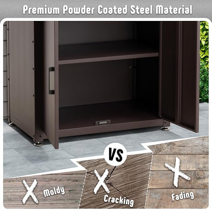 Feasto Outdoor Potting Bench Table with Storage Cabinet, Brown | Stainless Steel Garden Workstation, Raised-Edge Top, Adjustable Shelf & Removable Hutch, Patio, Balcony & Outdoor Workspace