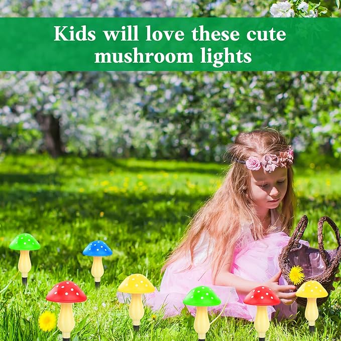 Mushroom Solar Lights Outdoor Waterproof Outside Garden Yard Lawn Decors | Long Lasting Stake Lights 8 Mushrooms 8 Modes Flowerbed Pathway Decorations