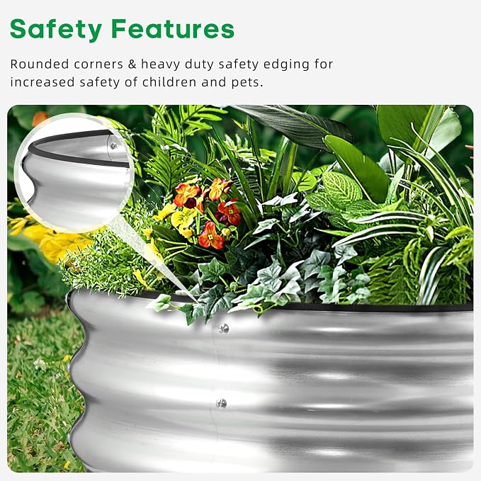 JERIA Raised Garden Bed,Galvanized Raised 2×2×1ft Planter Boxes Outdoor with Easy Assembly, Round Garden Bed for Vegetables, Fruits, Flowers