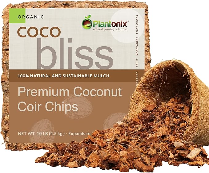 Organic Coco Chips for Plants (10lbs) - Coco Coir Chips - Coconut Husk Chips for Potting Soil, Garden Soil, & Seed Starter Soil - Coconut Mulch for Garden - Compressed Coconut Chips for Plants
