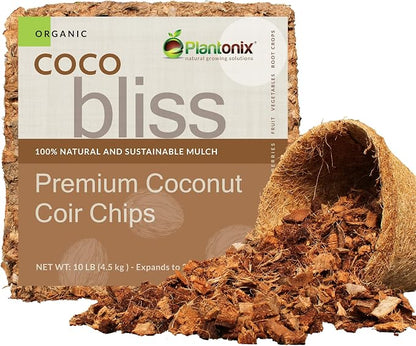 Organic Coco Chips for Plants (10lbs) - Coco Coir Chips - Coconut Husk Chips for Potting Soil, Garden Soil, & Seed Starter Soil - Coconut Mulch for Garden - Compressed Coconut Chips for Plants