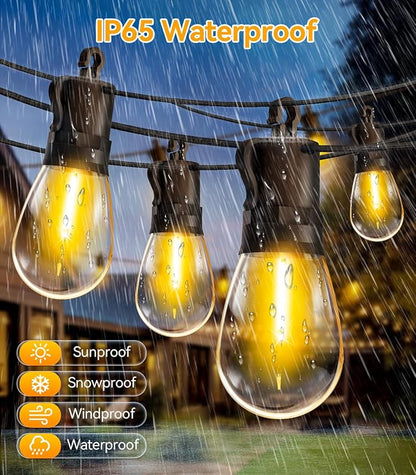Outdoor String Lights Patio LED - Light Outside Waterproof S14 Porch Lighting Edison Plastic Bulb Pergola Hanging Balcony Connectable Backyard Yard Gazebo Party Garden Bistro 15M 50FT