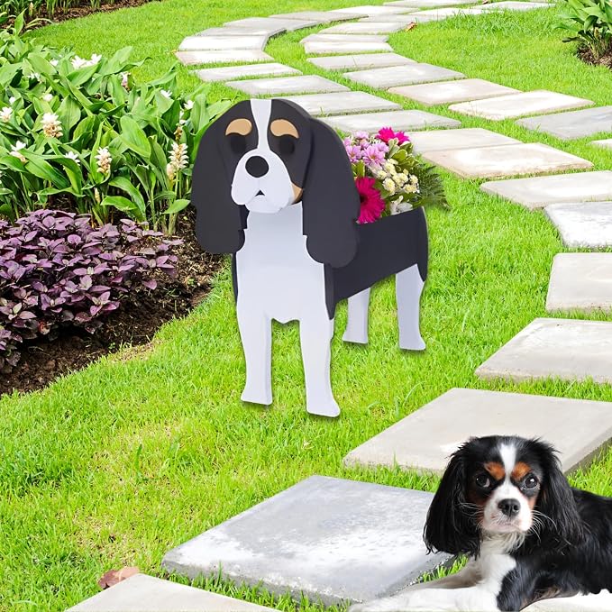 Cavalier King Charles Spaniel Dog Planter Plant Pots,Cute Large Dog Flower Planter,Gifts for Pet Lovers,Unique Animal Plant Pots,Office,Indoor Outdoor Garden Decor(9.84 * 10.24 * 16in)