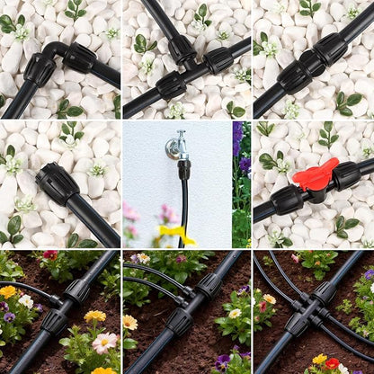 RedChili 24 Pcs 1/2 Inch Irrigation Tubing Fittings Kit, 16mm 1/2" Drip Line Barbed Locked Nuts Connectors with 3 Couplings 3 Tees 6 Plugs 2 Elbows 2 Valves 6 Quick Connect Reducers 2 Hose Adapters