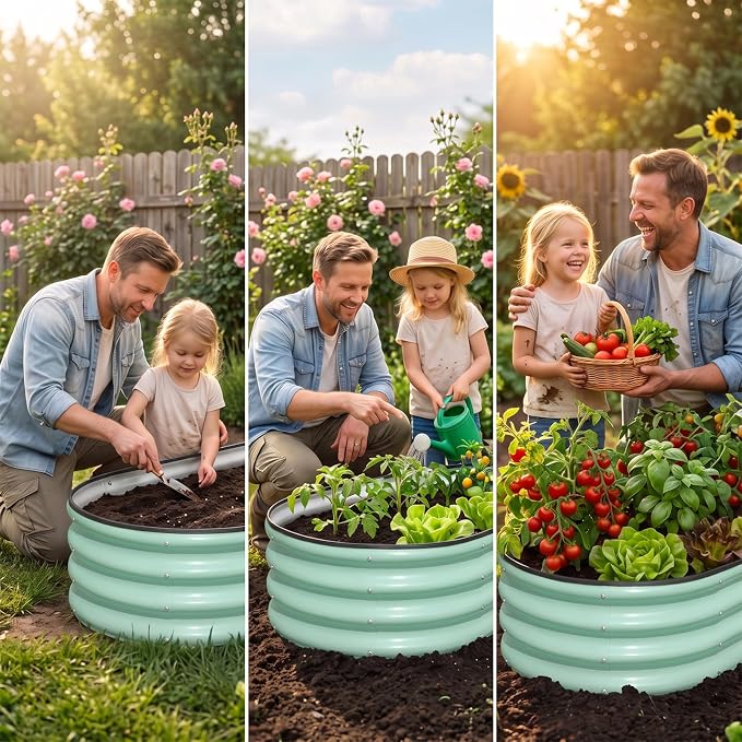 SnugNiture Galvanized Raised Garden Bed Outdoor, 2 Pcs 4x2x1ft Oval Metal Planter Box for Planting Plants Vegetables, Green