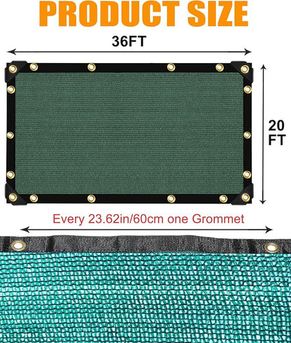 40% Green Shade Cloth 20ft x 36ft Sun Shade Netting with Grommets | UV Protected Waterproof Garden Plant Cover for Patio, Pergola, Greenhouse, Chicken Coop, Dog Kennel, Car Barn