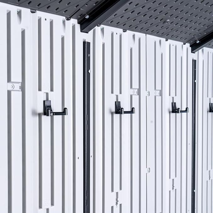 Lifetime Outdoor Storage Shed, 8x10 Ft, Gray, Resin Tool Shed with Lockable Doors and Steel-Reinforced Walls