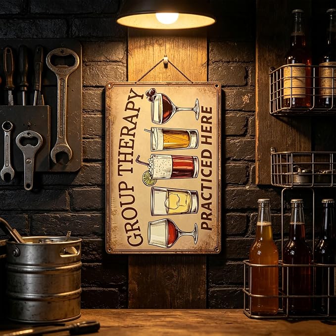 Vintage Metal Sign Group Therapy Practiced Here Tin Sign Funny Walll Decor for Bar Kitchen Pubs Cafe Home Garage 12×8 Inch