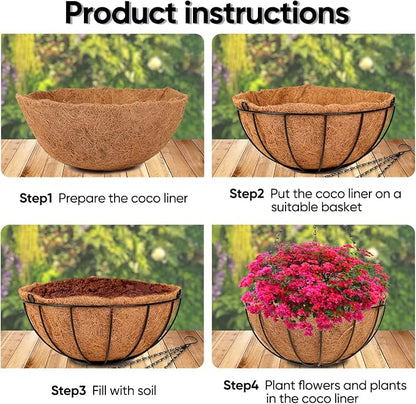 HKZ Hanging Basket Planter Plants Outdoor - 4 Pack 10 Inch Metal Hanging Planter with Coco Liners, Chain Hook Hanging Flower Pots for Indoor Outdoor Garden Porch Decoration