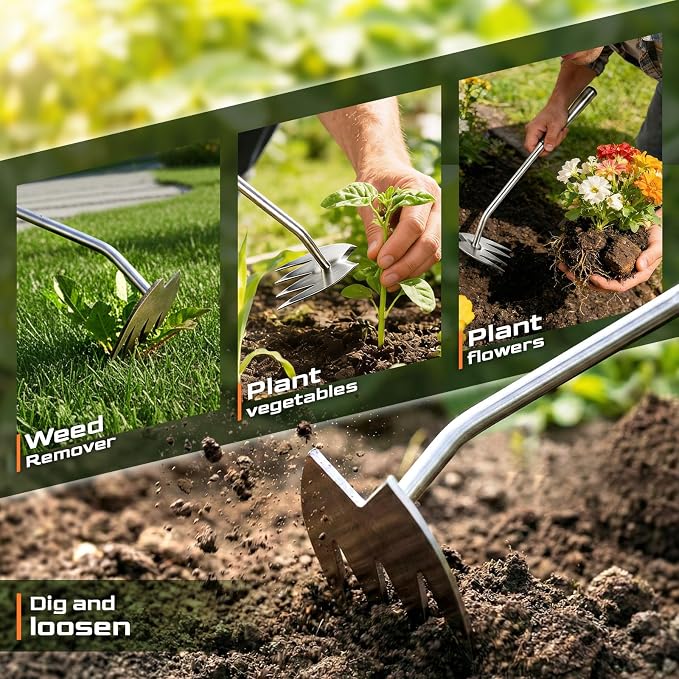 LOOHOI Garden Hand Weeder Tool, Heavy-Duty Stainless Steel Weeding Tool for Deep Root Removal, Portable Garden Weed Removal Tool for Lawn, Flower Beds & Yard