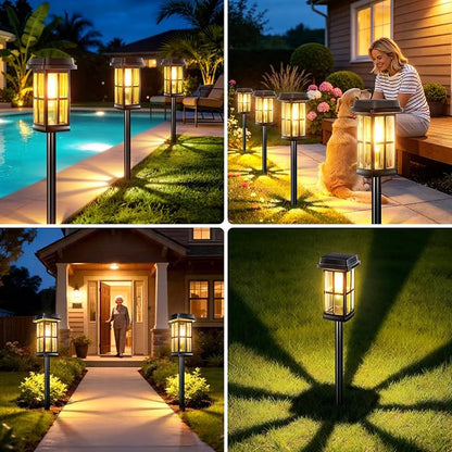Garpar Solar Pathway Lights Outdoor 8 Pack, Window-Style with Metal Pole | 3500K Warm White, 2 Lighting Modes, Up to 18hrs Runtime, IP65 Waterproof, Ideal for Yard, Walkway, Driveway, Patio