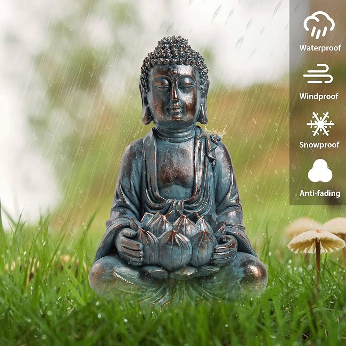 TERESA'S COLLECTIONS Meditating Buddha Statue for Garden Decor with Outdoor Solar Lights, Large Resin Outdoor Decor Garden Statue Sculpture for Home Lawn Yard Decor Gifts for Mom, 7.1''