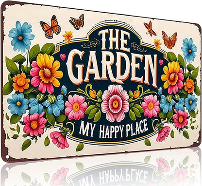 Smilelife Plants Gifts The Garden My Happy Place Vintage Tin Sign for Garden Patio Porch Yard She Shed Decor 8x12 Inch (3902)