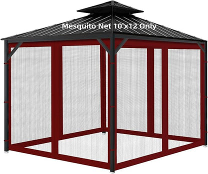 Gazebo Universal Replacement Mosquito Netting, Outdoor Mesh Netting Screen 4-Panel Sidewall with Zipper for Patio, Canopy, Garden and Backyard, Gray(Mosquito Net Only) (Red and Black, 10' x 12')