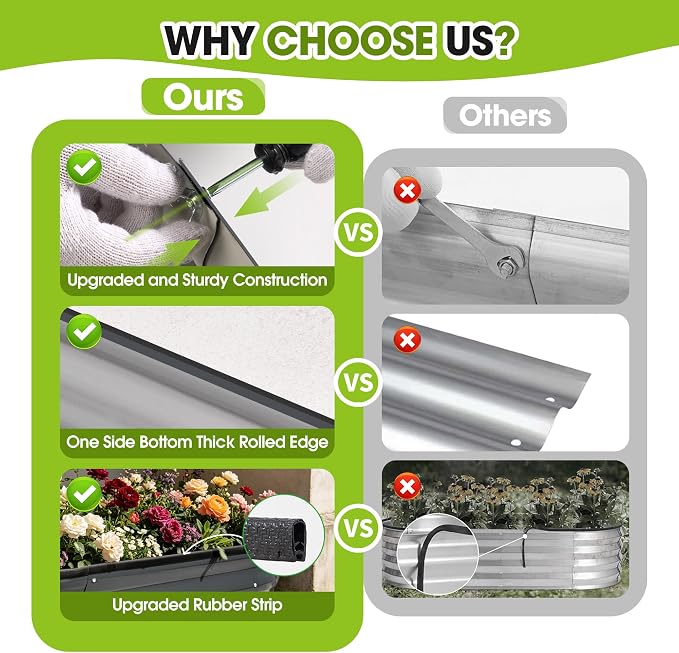 4x2x1ft(2 Pack) Galvanized Raised Garden Bed Outdoor, Oval Large Metal Planter Garden Boxes for Gardening, Planting Deep Root Vegetables, Herbs, Fruits, Flower, Rustproof, Rubber Strip, Gray