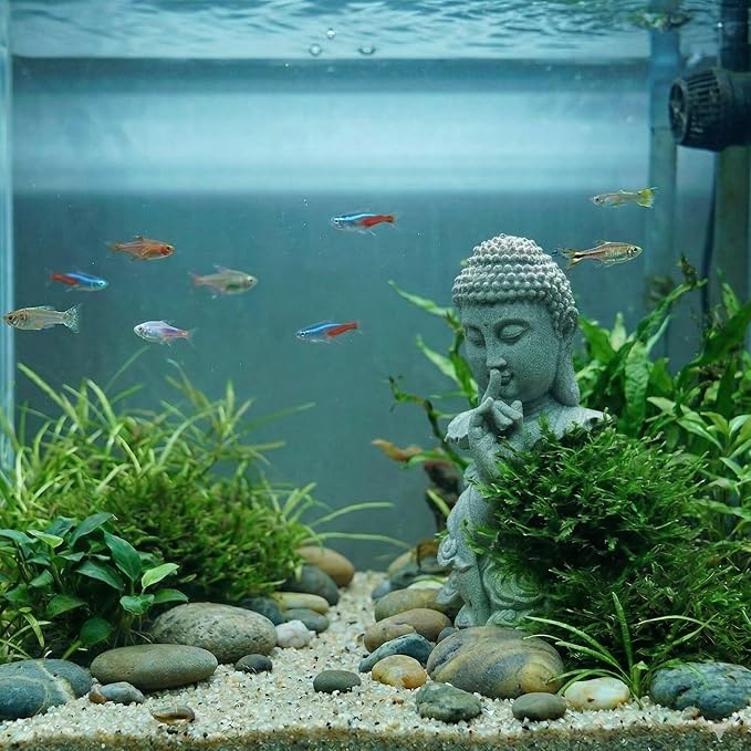 buddha head statue Natural sandstone material for aquarium decorations garden statue zen ornament outdoor courtyard decor meditation fish tank indoor Feng Shui Gift (7.8''H-Meditation Buddha)