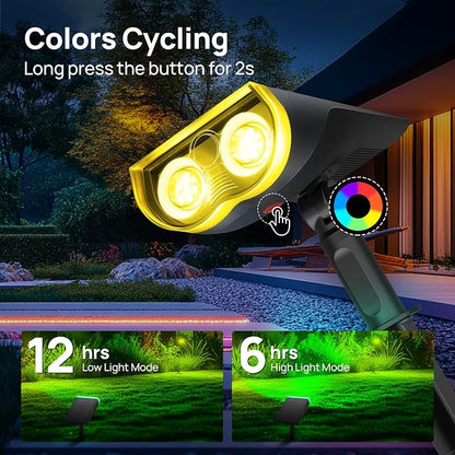 Consciot Solar Spot Lights Outdoor, Halloween Decorations 22 LEDs IP67 Waterproof Color Changing Solar Outdoor Lights, 8 Colors, 2-in-1 Adjustable Wall Lights for Garden Yard Pathway, 4 Pack (RGB)