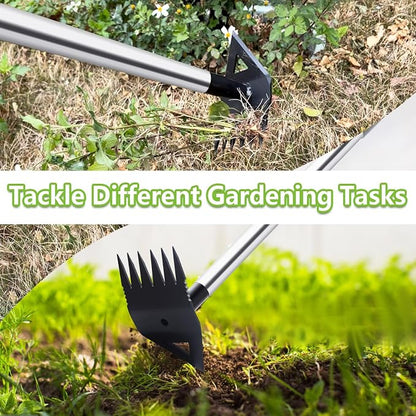 Weed Puller Tool with Long Handle, Hoe Garden Tool Weed Rake Combo for Weeding, 60" Garden Hoe Weed Remover Tool with Detachable Handle, Manual Weeder Garden Tools for Yard Flower Bed Lawn Patio(Grey)