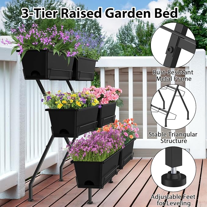 Sunexinlo Vertical Garden Planter Freestanding Raised Bed for Herbs Flowers Vegetables, Indoor Outdoor for Patio Balcony Deck