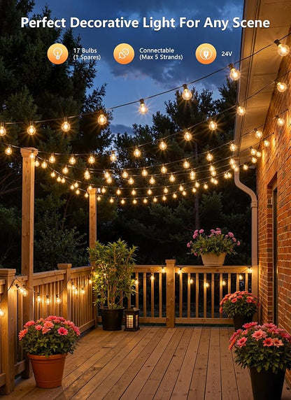 Brightown Outdoor String Lights, 55FT 17 G40 Bulbs Shatterproof Patio Lights, Waterproof Dimmable Hanging Connectable Globe LED Outdoor Lights for Backyard, Bistro, Porch, Deck, Balcony