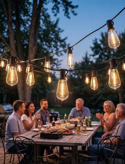 LED Outdoor String Lights 50FT Edison Lights with 27 ST38 Shatterproof Bulbs, Outside Hanging Lights Waterproof for Patio, Porch, Deck, Garden, Balcony, 2700K Warm White, Dimmable