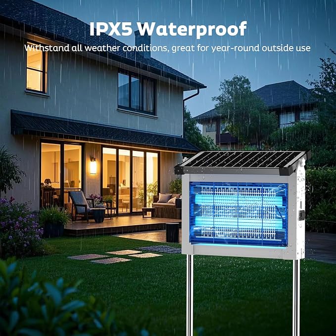 OnBeam Solar Bug Zapper Outdoor, 4500V Mosquito Zapper Fly Trap for Patio | 10W Solar Panel, IPX5 Waterproof, Auto Mode, Solar Powered, USB C Charging, Electric Rechargeable Mosquito Killer for Garden