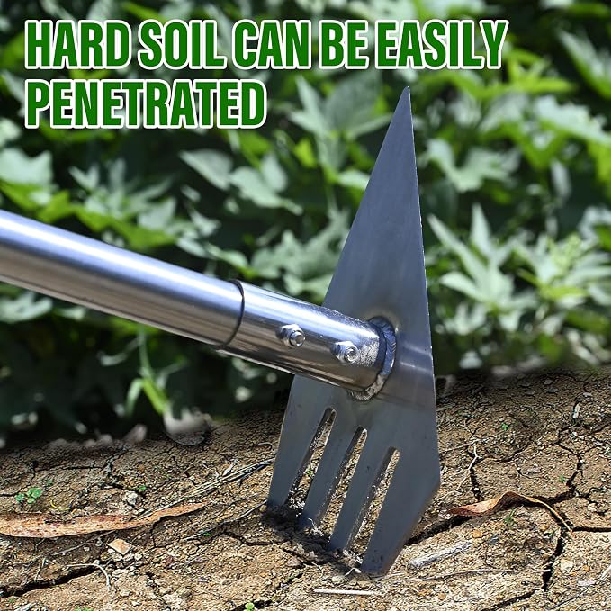 BARAYSTUS Garden Hoe Tool and Weeder, 56 Inch Ergonomic Long Handle Cultivator with Sharp Stainless Steel Blade, Heavy Duty Garden Hand Tiller for Weeding, Digging, Loosening Soil,Removing Moss
