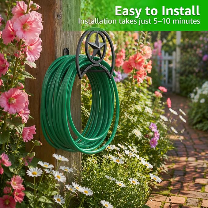 GOFORWILD Garden Hose Holder, Decorative Hose Butler Sturdy Water Hose Rack, Durable Wall Hose Hanger, Holds 125-Feet of 5/8-Inch Hose, Hose Reel, Made of Gauge Steel (9.8) …