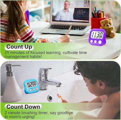 Digital Timer for Kids Teacher Supplies Classroom Timer for Study Learning Management Kitchen Work Exercise-4Pack Blue Green Orange Purple