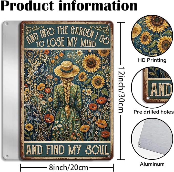 Garden Decor Sign Into the Garden I Go Floral Wall Art | Nature Lovers • Patio Yard Display • Garden Theme • Vintage Cottage Style • UV Printed • 8x12 Inch