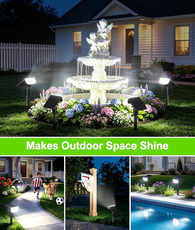 LETMY 6 Pack Solar Spot Lights Outdoor, 104 LED Solar Spotlights, IP65 Waterproof Solar Powered Outdoor Lights, Auto On/Off, Solar Lights Outdoor for Yard, Garden, Patio, Wall, Tree & Flag, Cool White