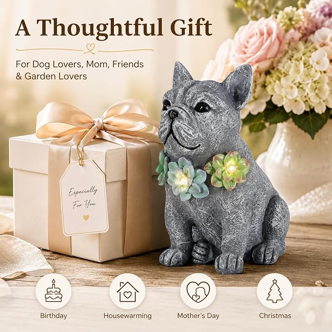 Solar Garden Statues Dog with Succulent and LED Lights Birthday Gifts for Women Mom Grandma Solar Outdoor Dog Decor for Outside,Outdoor Solar Lights for Yard, Garden and Patio, Unique Gift for Women