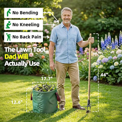 Stand Up Weed Puller Tool, Long Handle Weed Remover with Upgraded 4-Claw Steel Head, Manual Root Removal Tool for Lawn & Garden, No-Bend Weed Puller, Natural Bamboo Handle