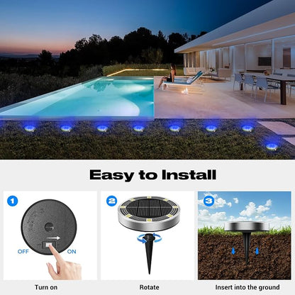 Peasur Mini Solar Ground Lights Outdoor, 8 Pack Flat Solar Powered Disc Lights, IP68 Waterproof, Anti-Rust, Landscape Lighting for Pathway Garden Yard Lawn Walkway Landscape Driveway, Blue