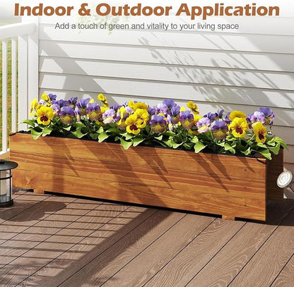 LDAILY Raised Garden Bed, 44" x 11" x 10" Wooden Planter Boxes with Removable Bottom & 4 Drainage Holes, Rectangle Flower Bed Outdoor, Wood Raised Beds for Garden Vegetable Herb