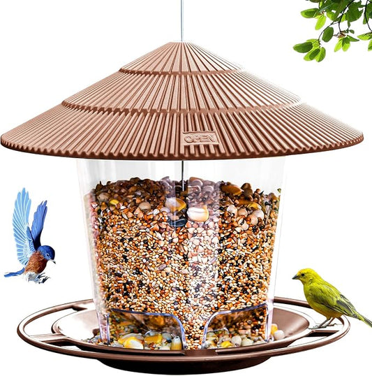 Hanizi Bird Feeder Outdoor Hanging for Wild Bird Seed, Brown