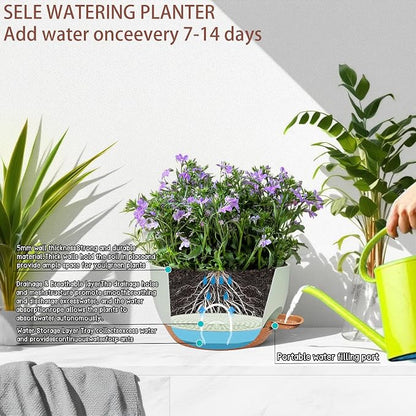 12" Self Watering Hanging Planters with Chains, Green Brown，2 Pack | Plastic hanging baskets with 43 Oz removable reservoir, for indoor outdoor plants, patio porch garden balcony decor