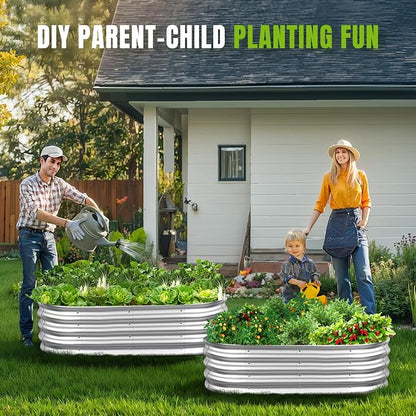 Sponvatt Raised Garden Bed - Outdoor Galvanized Raised Garden Bed Planter Boxes, Large Oval Metal for Gardening Planter Box Kit,Suitable for Vegetables,Herbs, and Flowers Silver (4x2x1Ft)