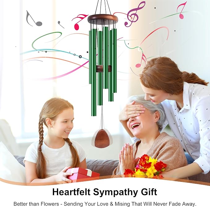 Bursvik Large Aluminium Wind Chimes 37 Inches to Create a Zen Atmosphere Suitable for Outdoor, Garden, Patio Decoration. Classic Wind Chimes with Wind Catcher Suitable as A Gift for Unisex(Green)